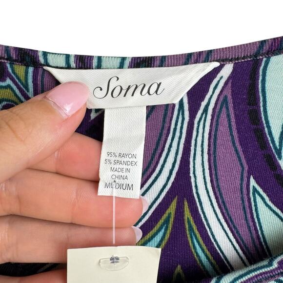 Soma NWT Colorful Print Drawstring Waist Scoop Neck Soft Mini Lounge Dress - Picture 11 of 12